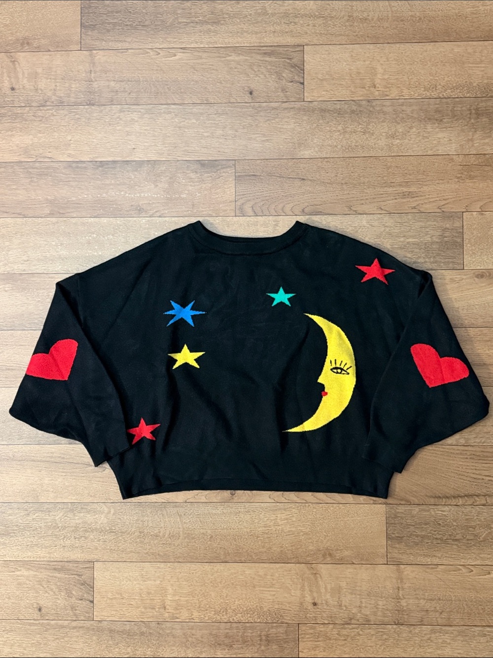 Dressed In LALA Size L/XL Original Celestial Print Knit Sweater Sun Moon & Stars